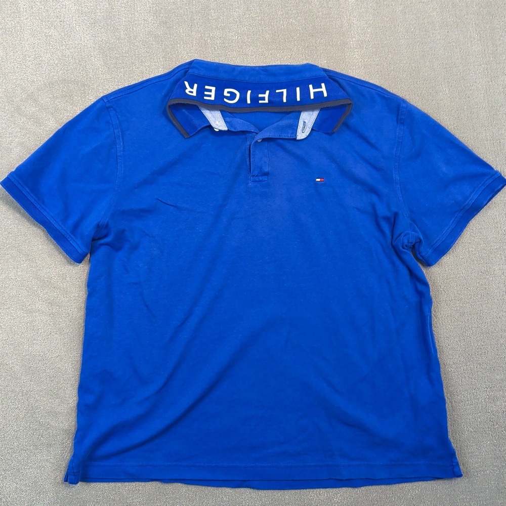 Tommy Hilfiger Polo Shirt Mens Large Blue Cotton Logo Undercollar Hilfiger Logo